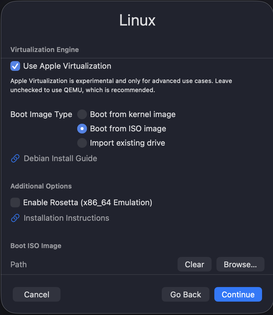 Apple virtualization framework